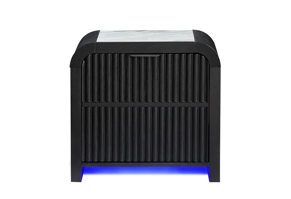 Beckett White/Black Nightstand with LED, Cooler and Speaker