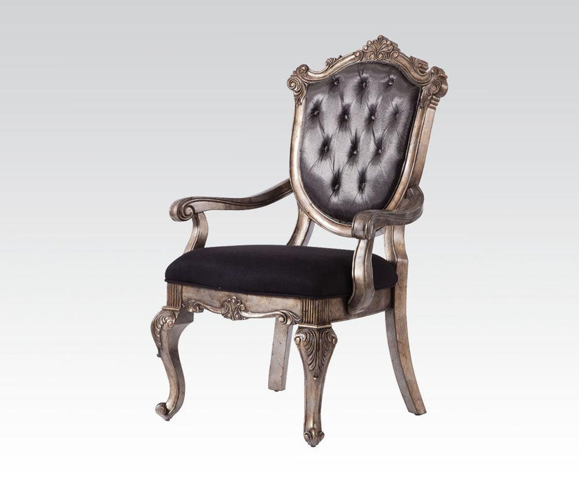 Acme Chantelle Button Tufted Back Seat Dining Arm Chair (Set of 2) in Antique Platinum 60543