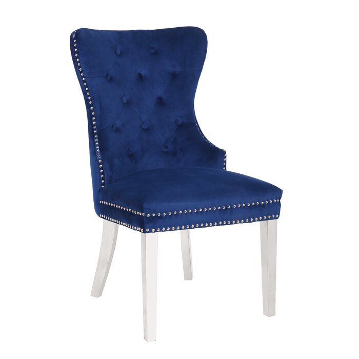Galaxy Home Erica Stainless Steel Legs Dining Chair (Set of 2) in Blue