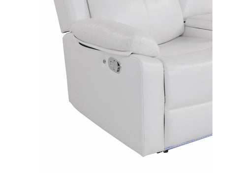 U6026 Blanche White Rec Sofa/Console Rec Loveseat with LED and Speaker