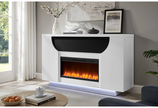 Aveena White 76" Ent Unit with TV, LED, Speakers, Crystal and Pop-Up