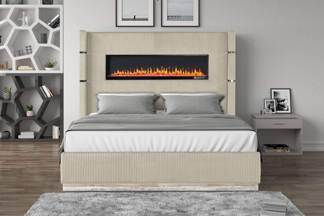 Galaxy Home Lizelle King Bed in with Ambient Lighting in Beige