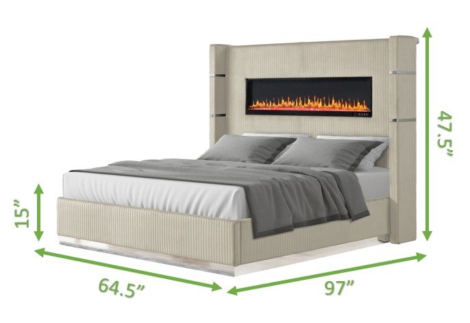 Galaxy Home Lizelle Queen Bed in with Ambient Lighting in Beige