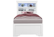 Pompei Metallic White Bookcase Twin Bed with LED