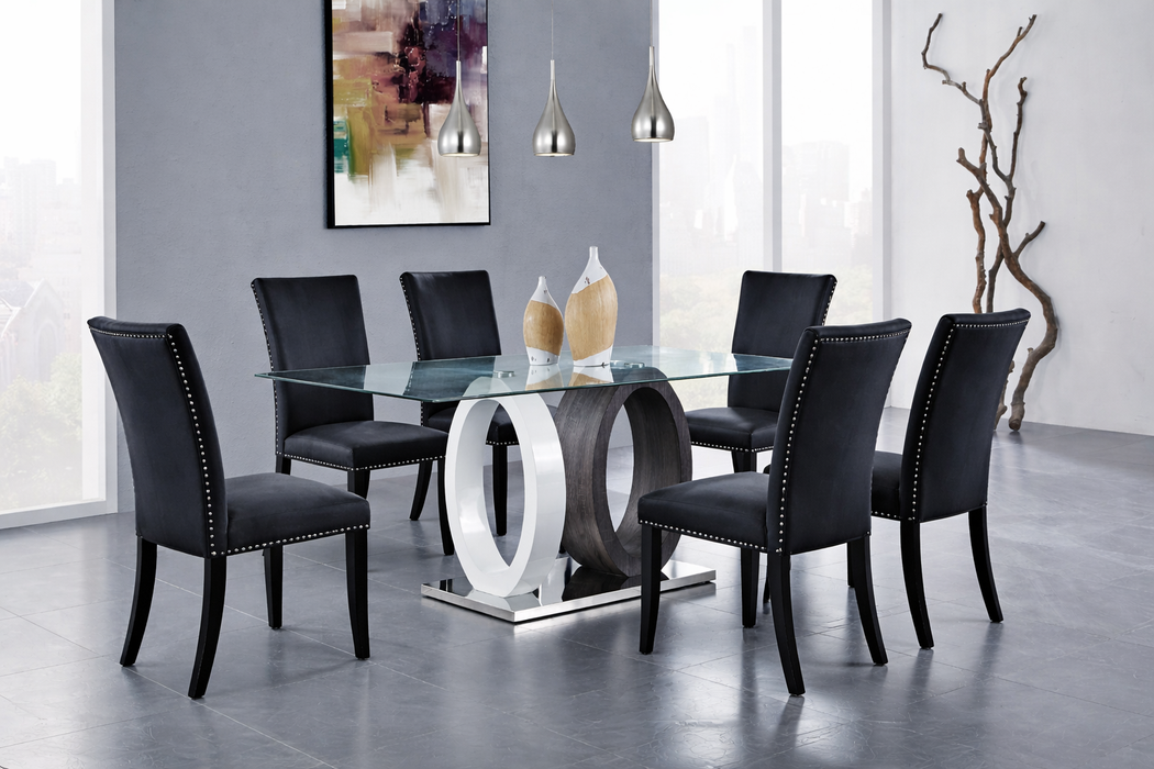 D1628 DINING TABLE AND 6 D03 BLACK DINING CHAIRS