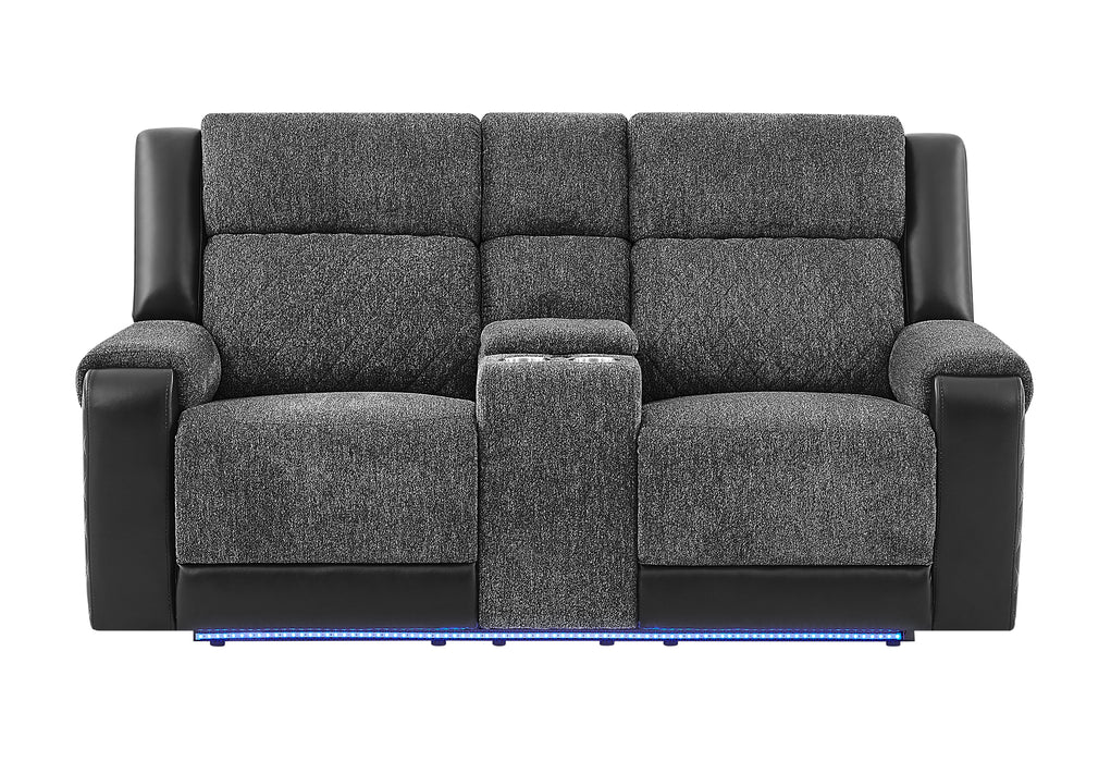U5915 Grey/Black Console Rec Loveseat W/Immersive Sound & Blue LED