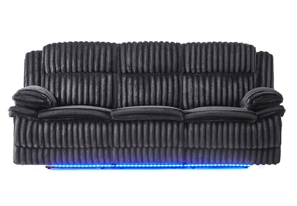 U8686 Black Pwr Rec Sofa with LED, Hidden Drawer and Drop Down Table