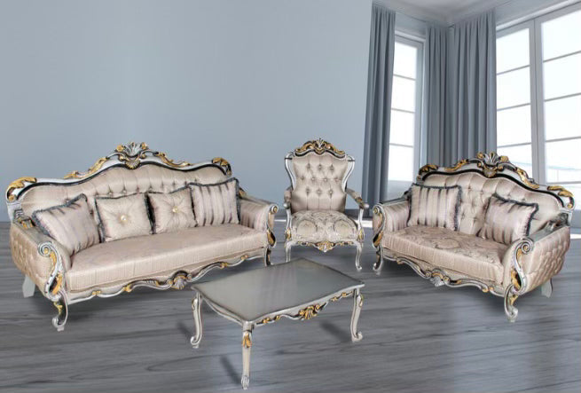FD230 Grey & Black with Gold Trimming Living Room Set