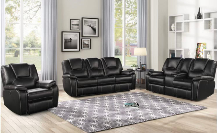 FD325 Black Leather Power Recline Set